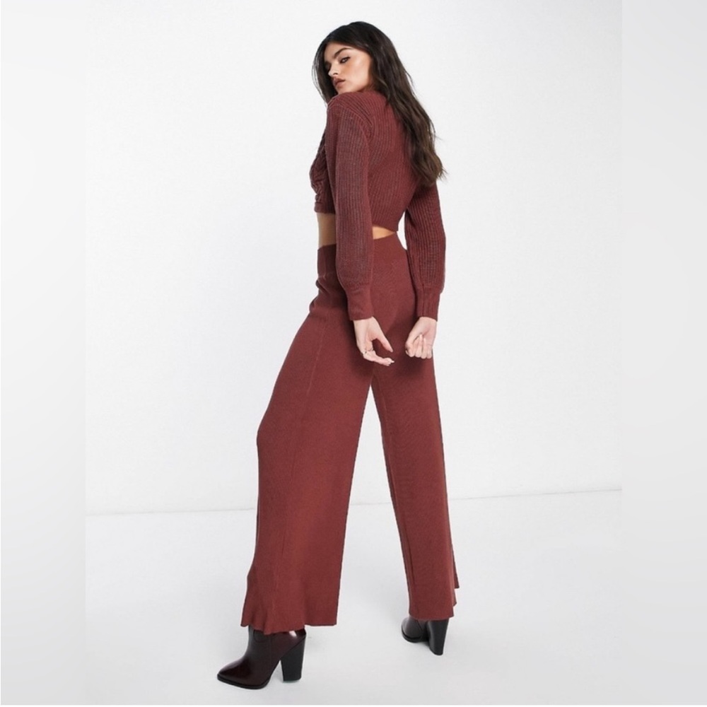 Free People Emilie Knit Two Piece Sweater Set Top Pants Cherry Cola Women’s M - Picture 2 of 16
